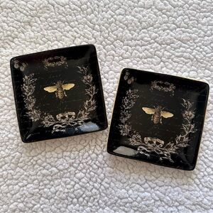 🖤2 bee plates black yellow square butterfly apothecary witchy whimsigoth gothic